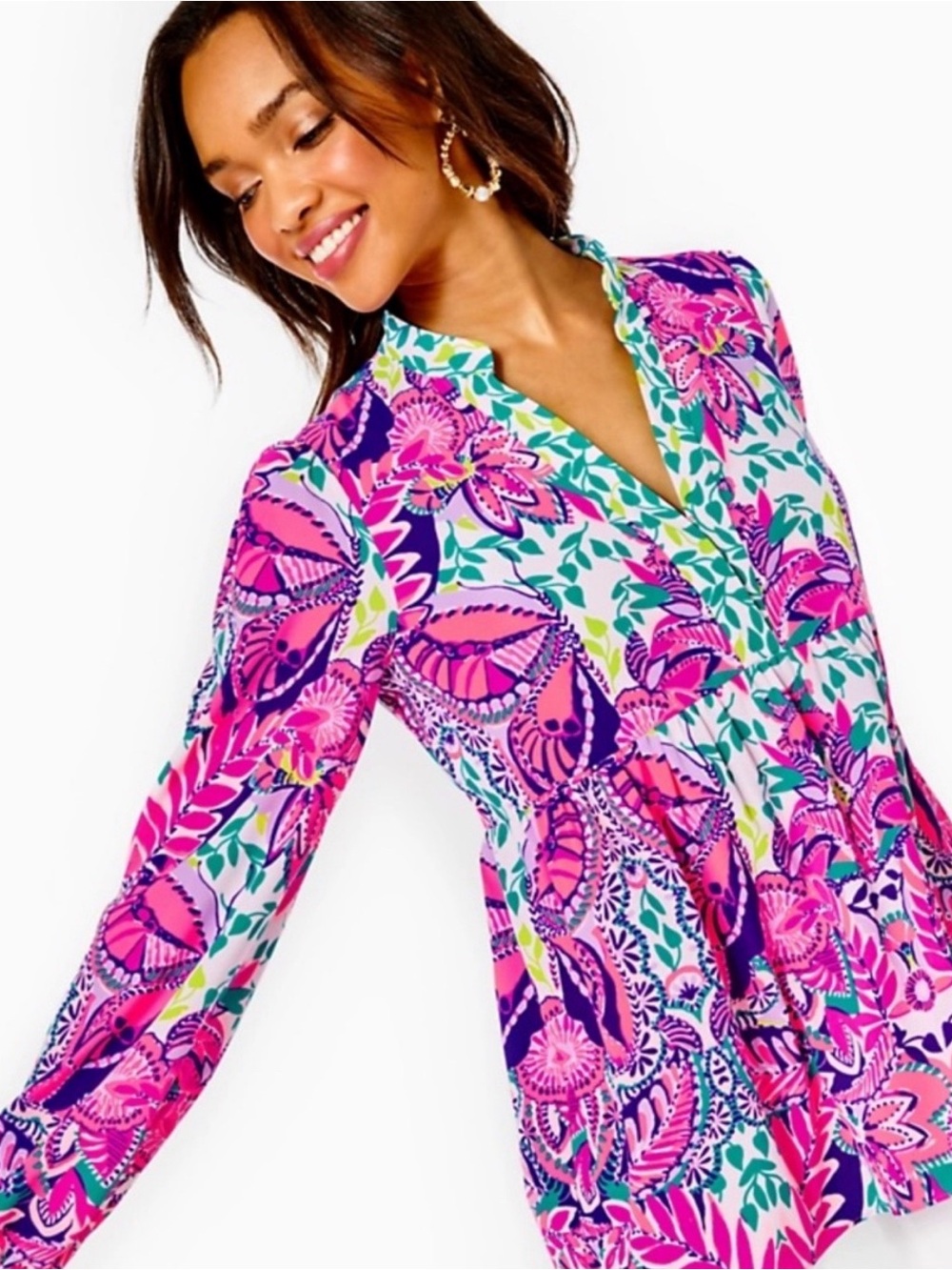 Lilly Pulitzer Winona “She's Too Fly" Stretch Tunic Blouse Size Medium